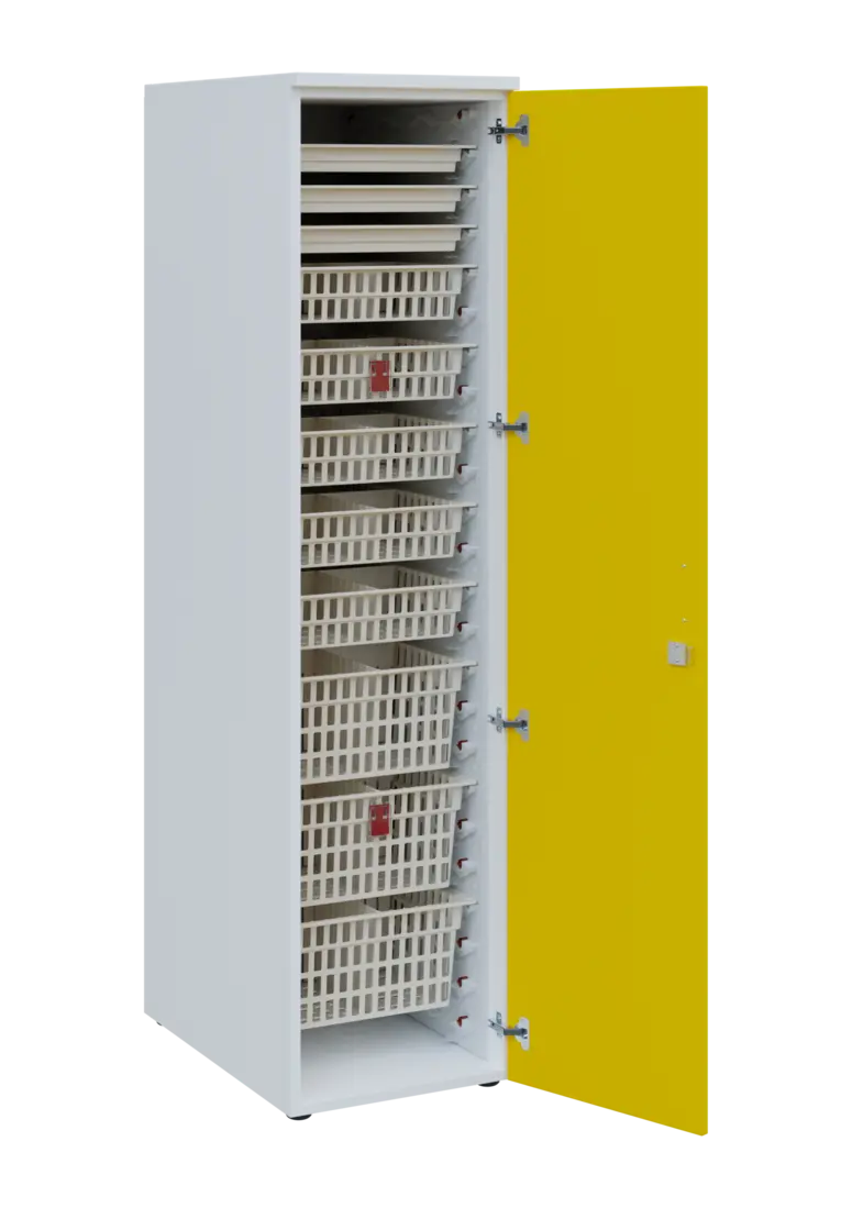 EUROMEDICA D - 46 ABS skříň léková boxová, 1-dveřová, pravá, 1950x460x735, korpus bílý, dvířka žlutá